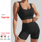 Ribbed Seamless Yoga Set Women U-Neck Sports Bra High Waist Biker Shorts 2 Piece Fitness Workout Set Wholesale