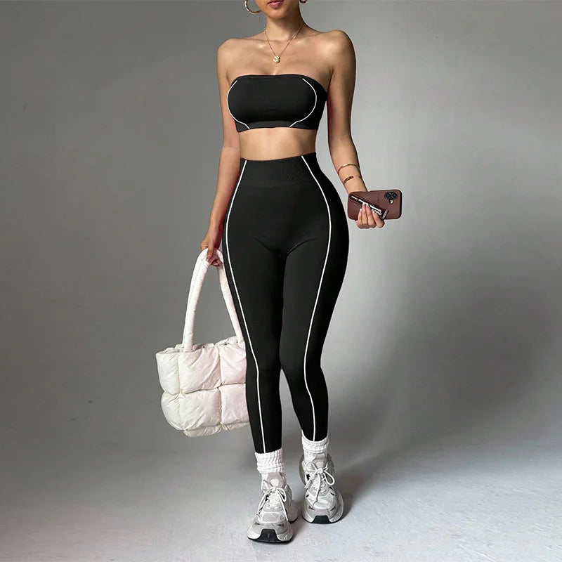 Wholesale Strapless Support Sports Bra Tummy Control Hip-Lifting Yoga Pants Set Women Running Fitness Activewear