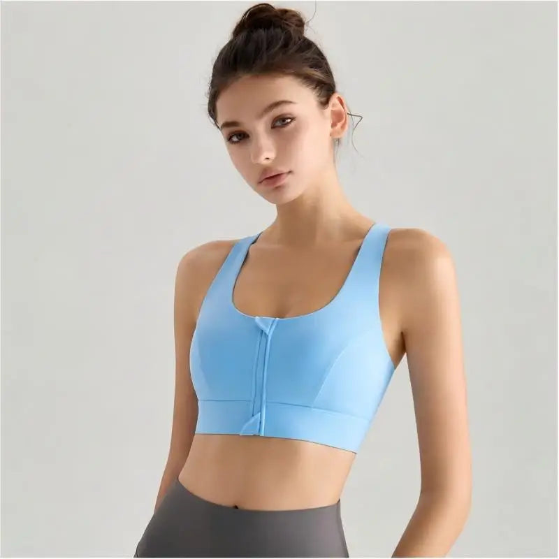 Women Front Zipper Sports Bra Built-in Fixed Cups High Impact Gym Crop Top Wireless Breathable Workout Activewear