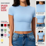 Custom Logo Women Crew Neck Yoga T Shirt Slim Fit Gym Crop Top Short Sleeve Workout Shirts Athletic Running Tee