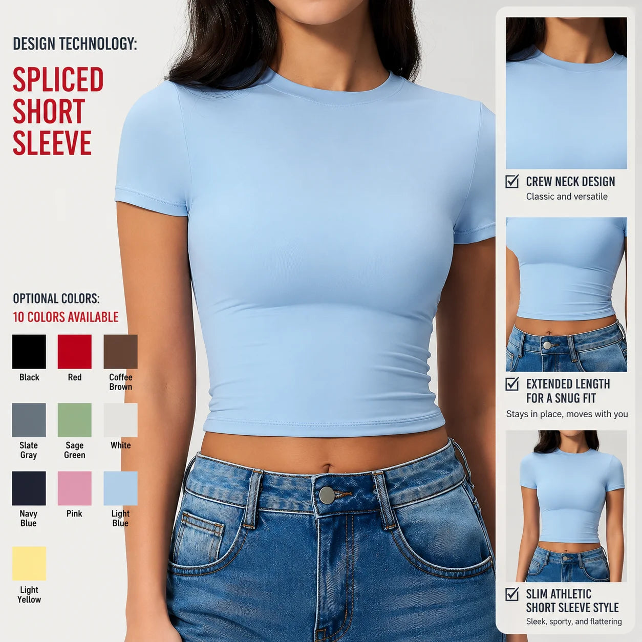 Custom Logo Women Crew Neck Yoga T Shirt Slim Fit Gym Crop Top Short Sleeve Workout Shirts Athletic Running Tee