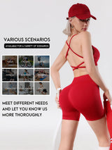 Women Lightweight Reversible Sports Bra Shorts Sets Quick Dry Seamless Yoga Bra High Impact Shock-proof Cross Back  Sport Bra