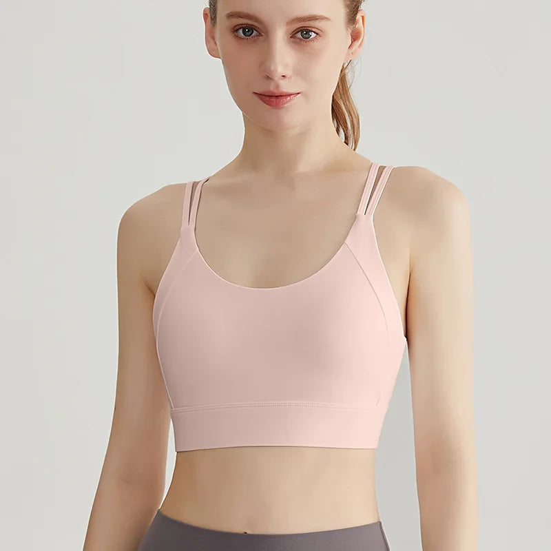 Women Strappy Back Sports Bra Adjustable Hook and Eye Closure Scoop Neck Gym Crop Top Criss Cross Back Yoga Bra