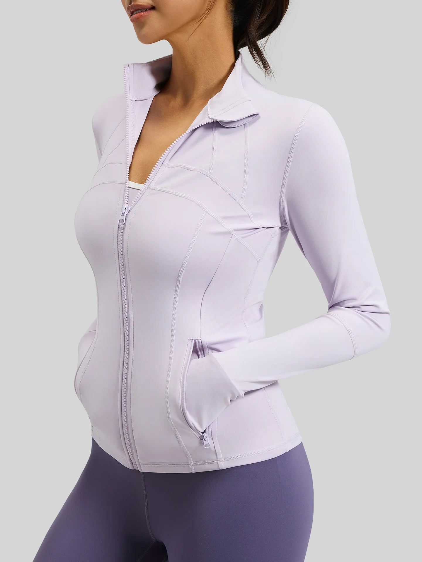 Yoga Jacket Women Slim Fit Sports Jacket Full Zip Running Workout Fitness Wear Curved Seam Lines Custom Logo