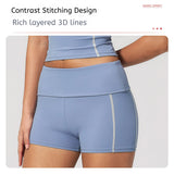Hanging Neck Crew Neck Flipping Waist Slimming Solid Breathable Four-Way Stretch High Waist Yoga Shorts Suit Set
