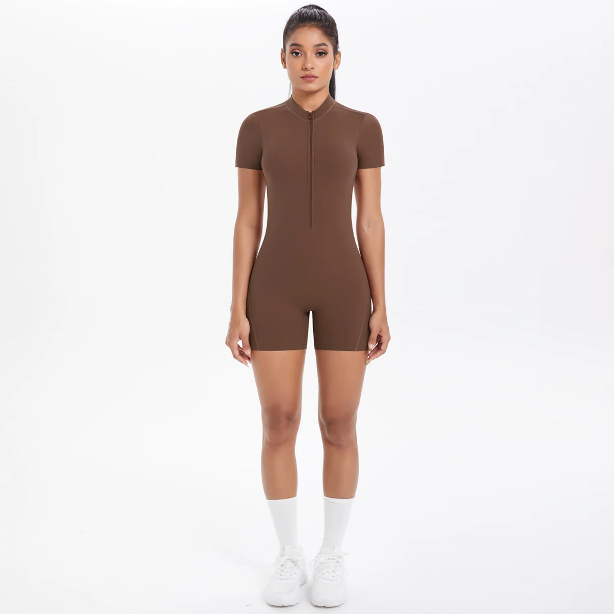 Women's Sports Bodysuit & Jumpsuit Solid Color One-Piece Yoga Suit Zipper Tight Fitting Breathable for Running Fitness