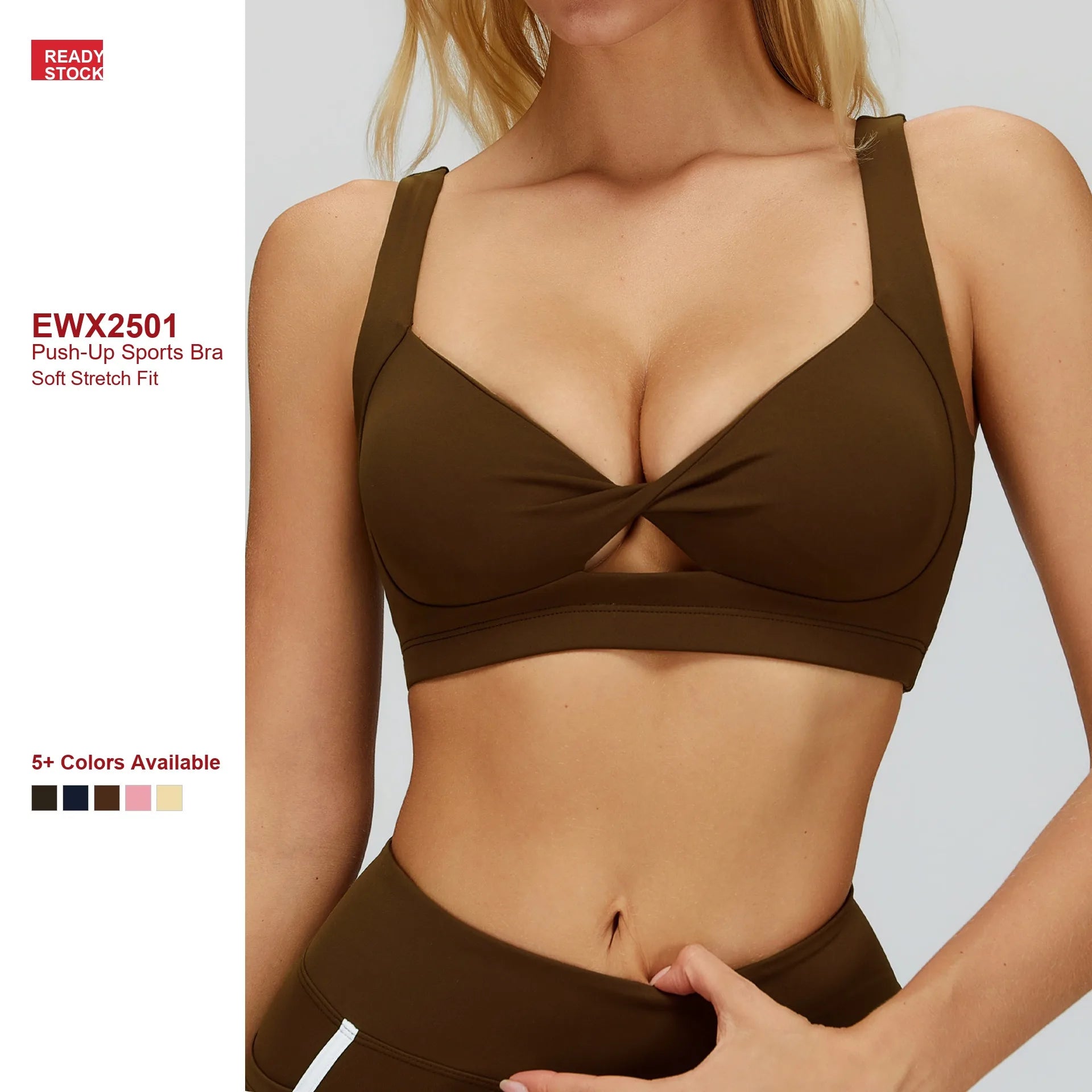 Twisted Knot Front Sports Bra Women Push up Yoga Bra Wide Straps Padded Gym Workout Crop Top Custom Logo Soft Fit