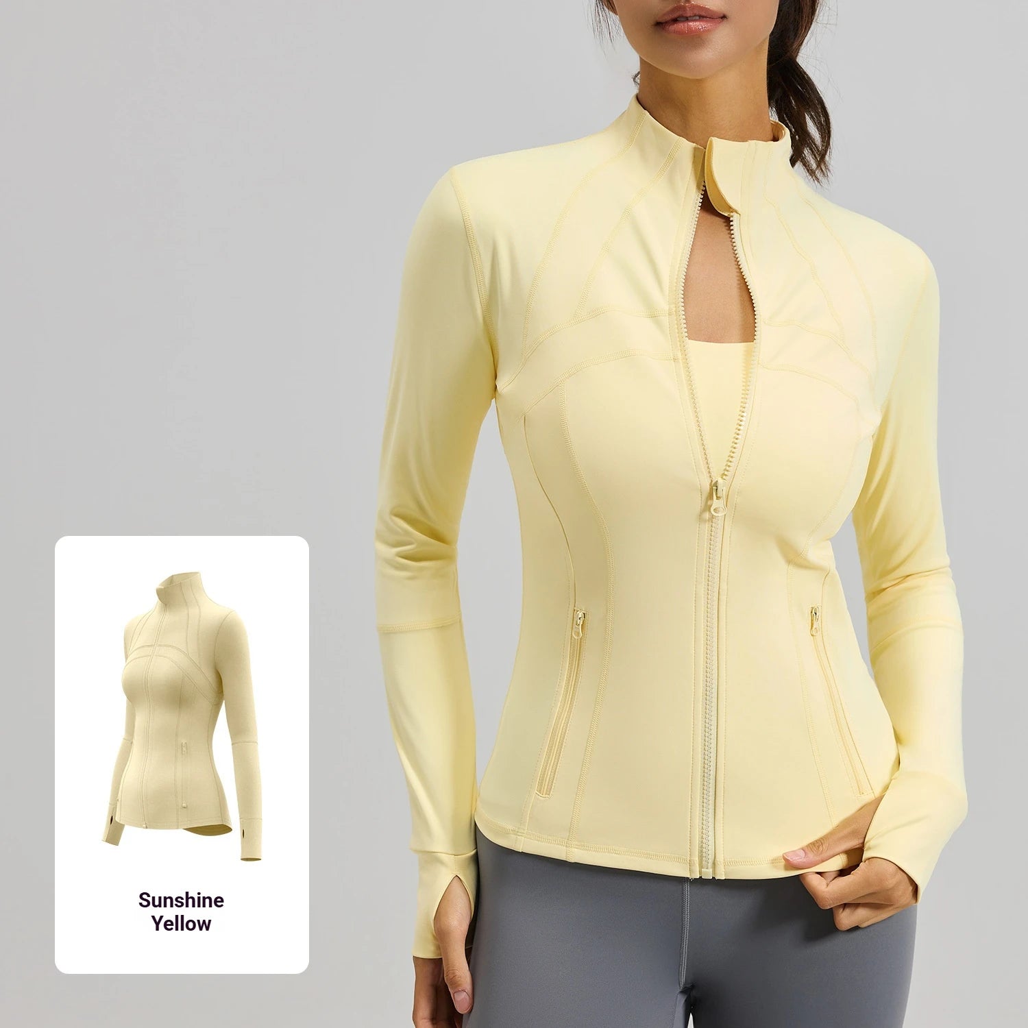 Yoga Jacket Women Slim Fit Sports Jacket Full Zip Running Workout Fitness Wear Curved Seam Lines Custom Logo