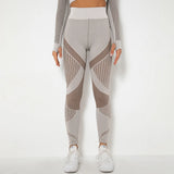 Wholesale High Waist Seamless Leggings Color Block Mesh Ribbed Panel Yoga Pants Women Booty Lift Gym Tights