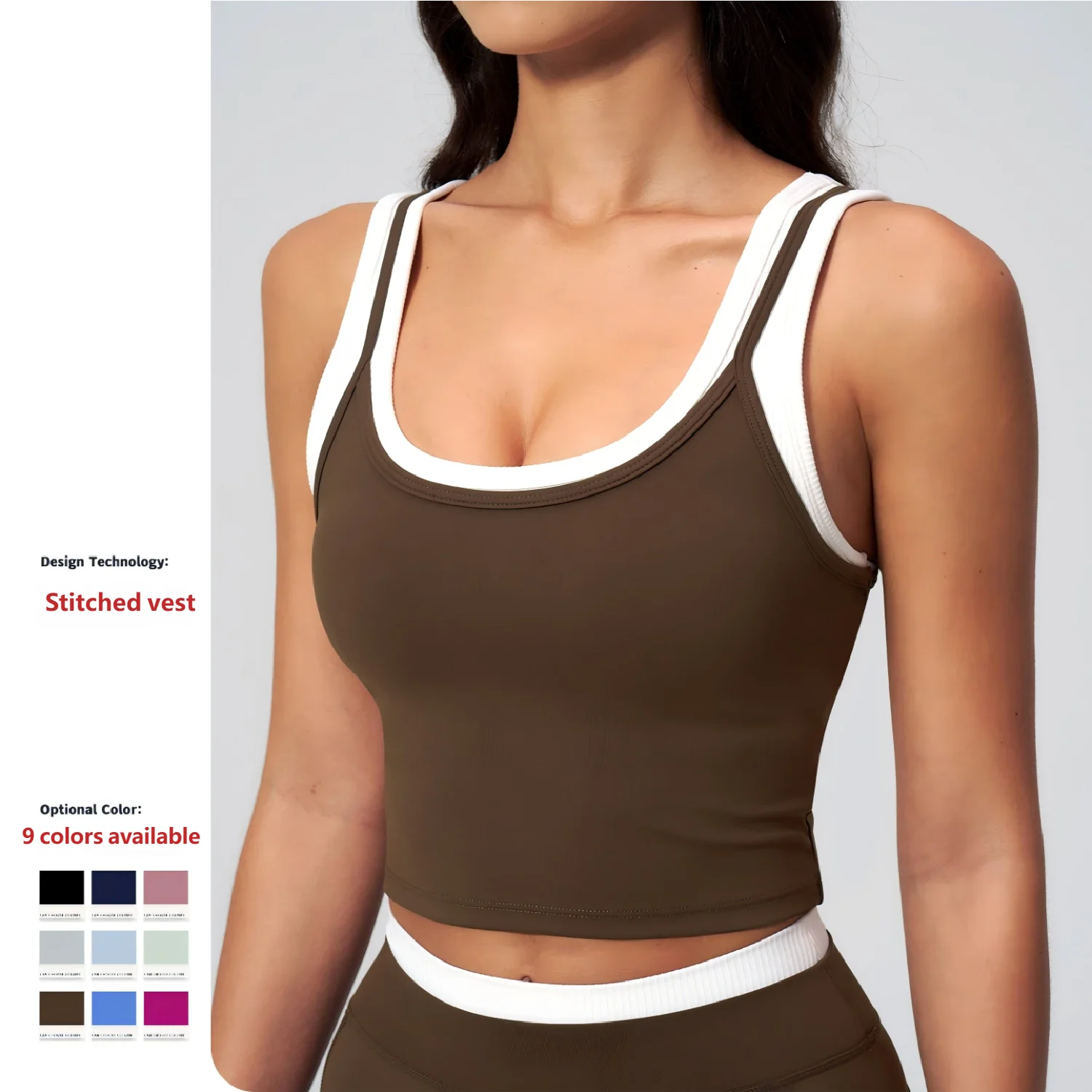 Yoga Tank Top Stitched Vest Faux Two Piece Women Sports Bra Double Strap Gym Fitness Crop Top Quick Dry Custom Logo