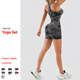 WomenTie Seamless  Dye  Yoga Set Racerback Sports Bra High Waist Scrunch Butt Biker Shorts 2 Piece Workout Set Custom
