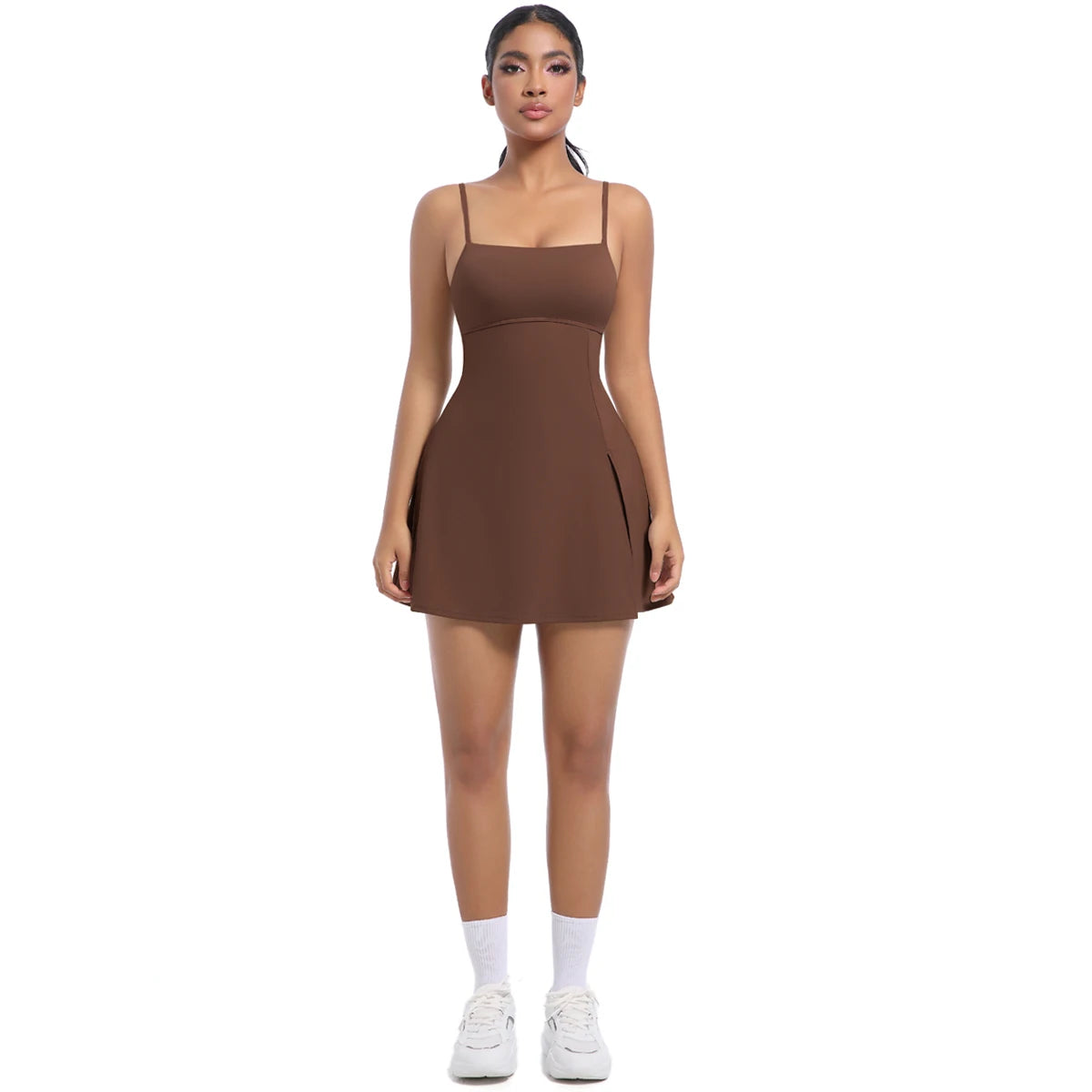 Plus Size Women's Dresses One Piece Tennis OEM Breathable Chest Pad Anti-Exposure Strappy Back Short Sleeveless Shirt