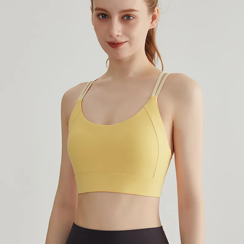 Women Strappy Back Sports Bra Adjustable Hook and Eye Closure Scoop Neck Gym Crop Top Criss Cross Back Yoga Bra