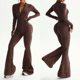 Custom Women Leopard Print Fitness  Bodysuit Yoga Wear Women's Clothing European and American Style Slim Fit Zipper