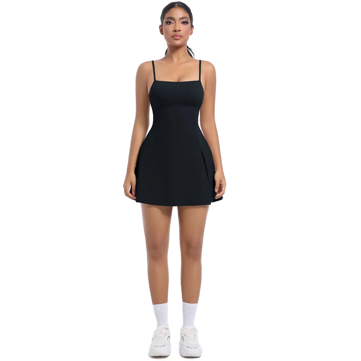 Plus Size Women's Dresses One Piece Tennis OEM Breathable Chest Pad Anti-Exposure Strappy Back Short Sleeveless Shirt