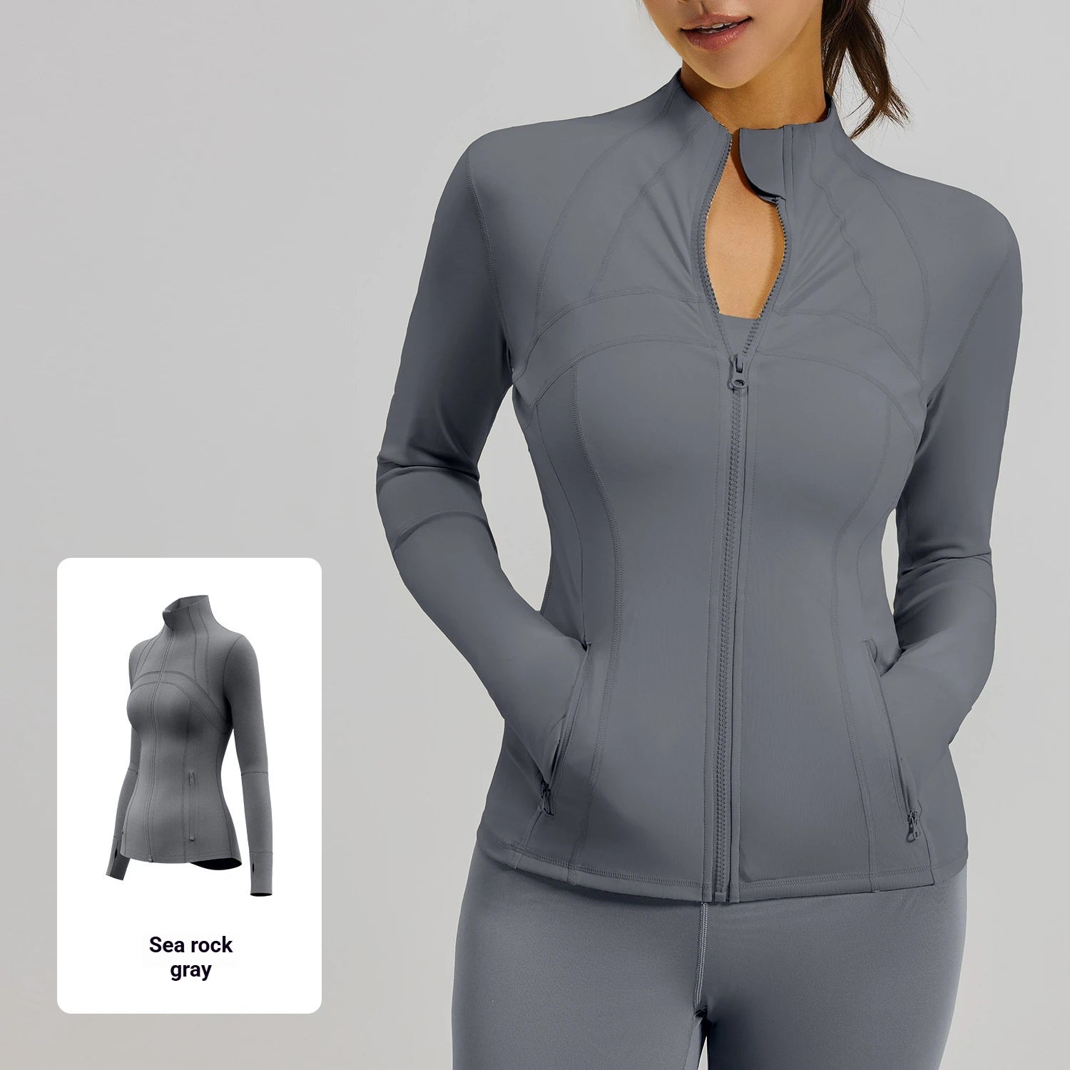 Yoga Jacket Women Slim Fit Sports Jacket Full Zip Running Workout Fitness Wear Curved Seam Lines Custom Logo