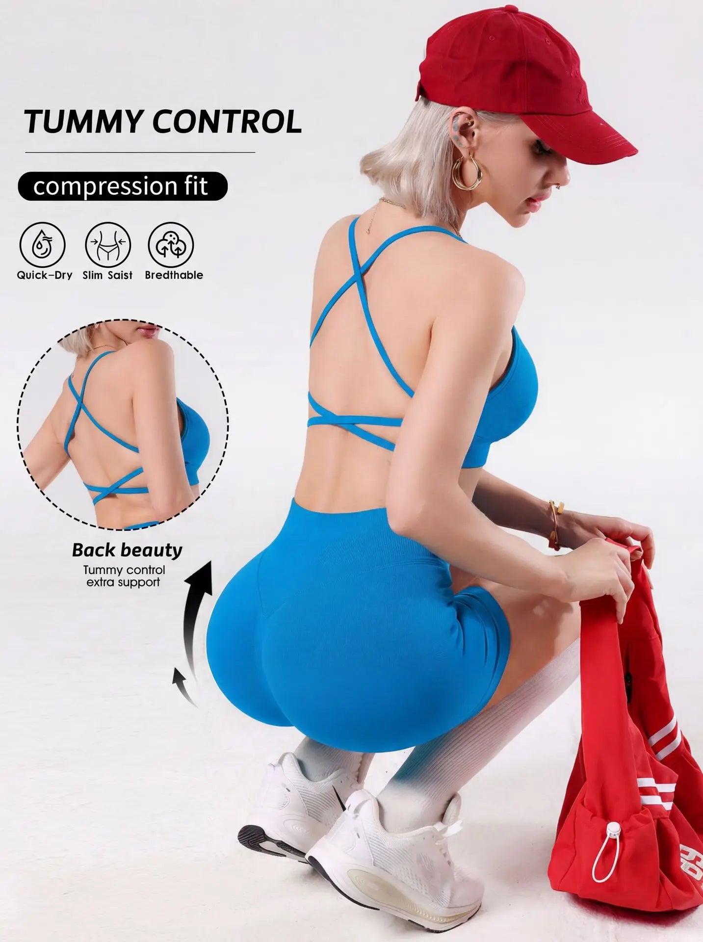 Women Lightweight Reversible Sports Bra Shorts Sets Quick Dry Seamless Yoga Bra High Impact Shock-proof Cross Back  Sport Bra