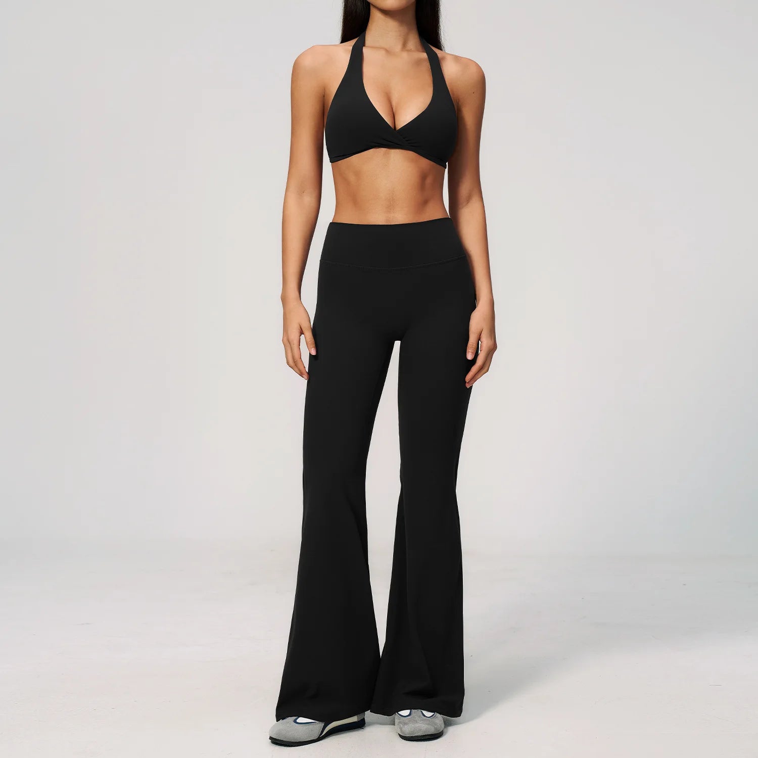 Custom Logo Women's Yoga Set 2-Piece V-Shaped High Waist Butt Lifting Ruched Quick Dry Fitness Workout Gym Set XS