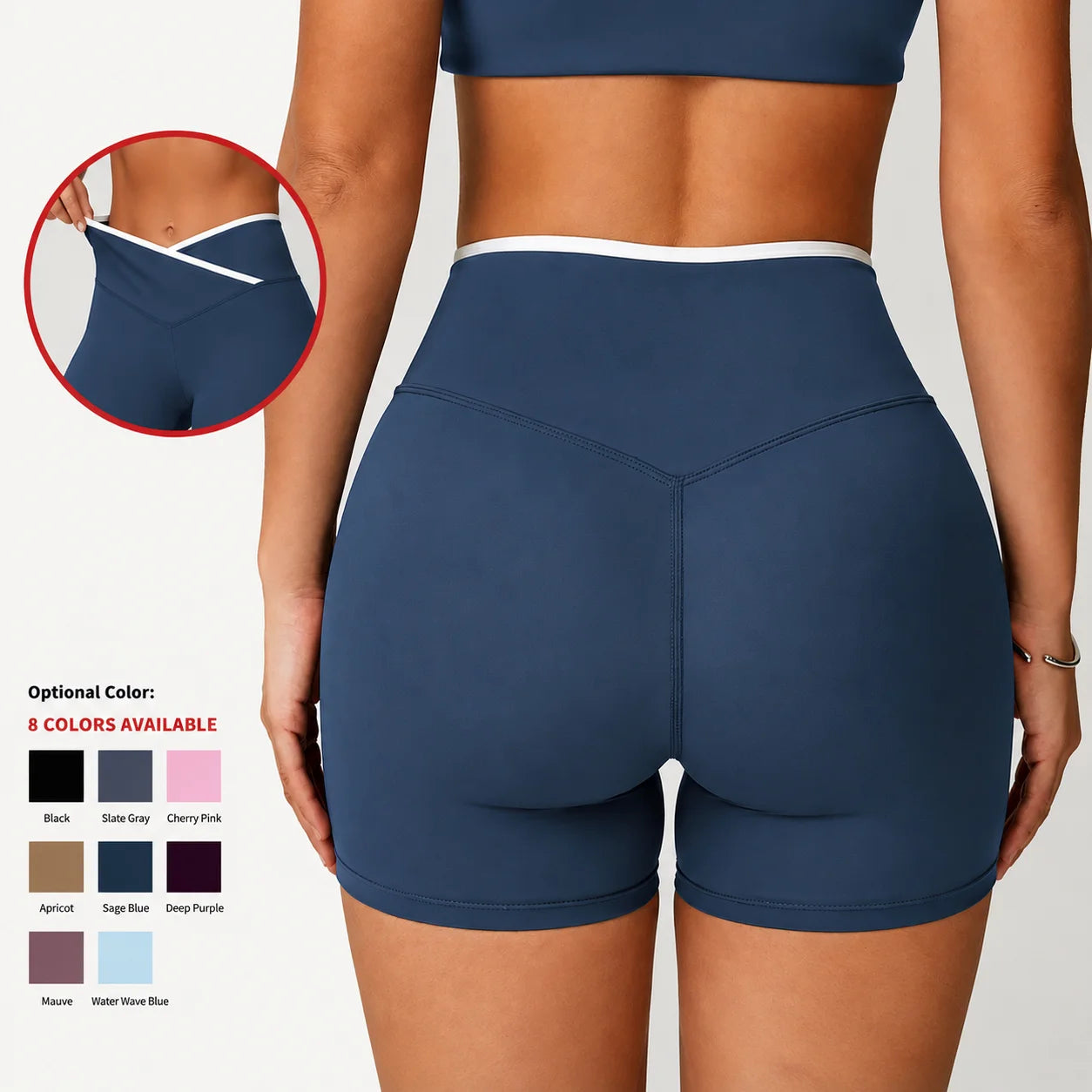 Crossover Waistband Yoga Shorts Contrast Binding High Waisted Biker Shorts Women Butt Lift Gym Workout Essentials Shorts