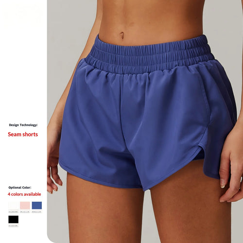 Custom Logo High Waisted Smocked Running Essentials Shorts Women 2 in 1 Athletic Gym Shorts with Pockets Double Layer Liner