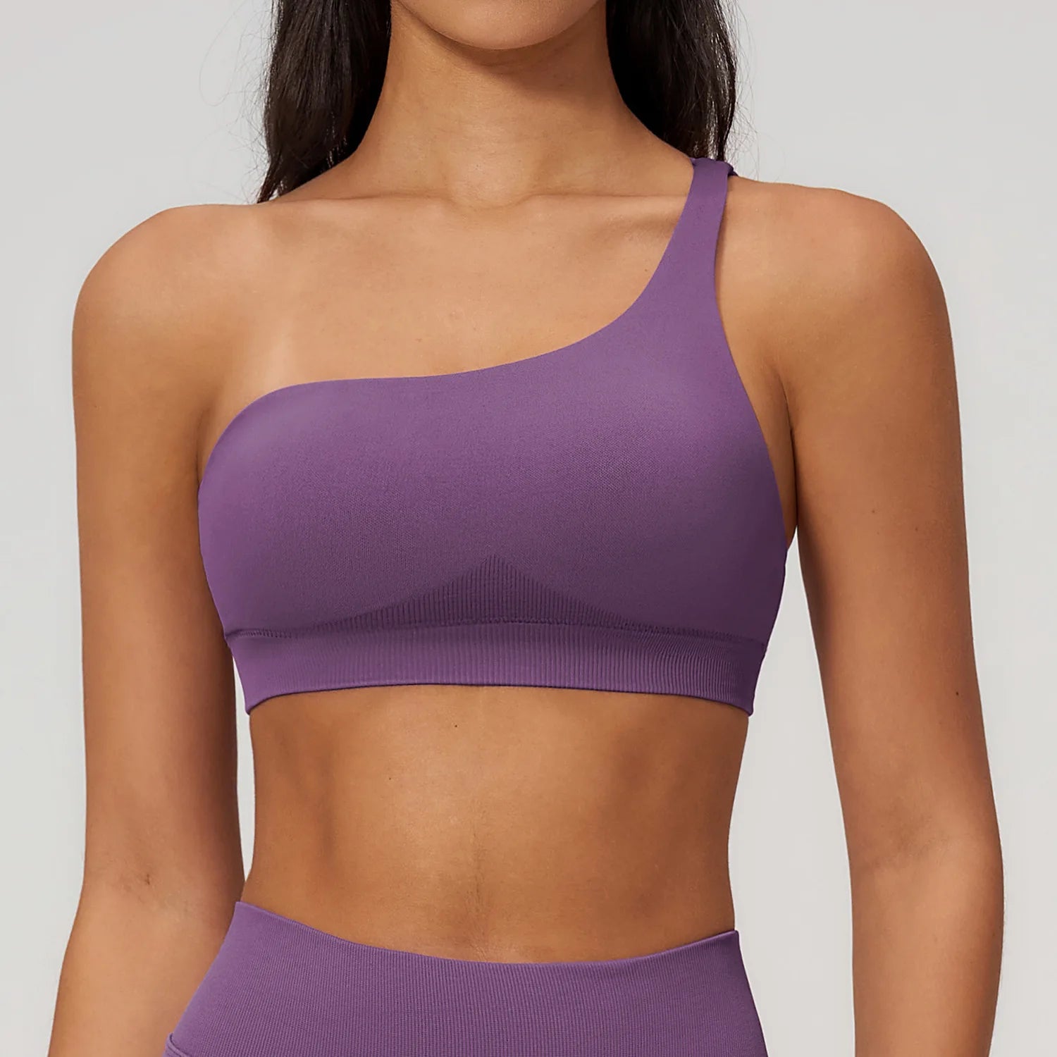 Nylon/Spandex Hollow Back Seamless Sports Bra One Shoulder Tank Top Low Impact Asymmetrical Bra Fitness Workout Gym Crop Tank