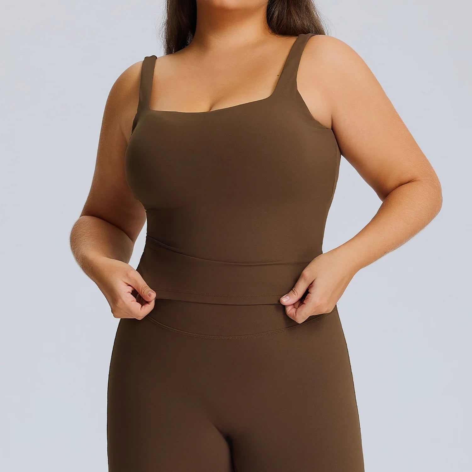 2026 Custom Plus Size Women's Gym&Yoga Sets Sleeveless Activewear Square Neck Top High Waist Wide Leg Flare Pants Fitness Sets