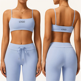 Yoga Crop Top Custom Logo Spaghetti Strap Square Neck Low Back Women Sports Bra Padded Gym Workout Bralette