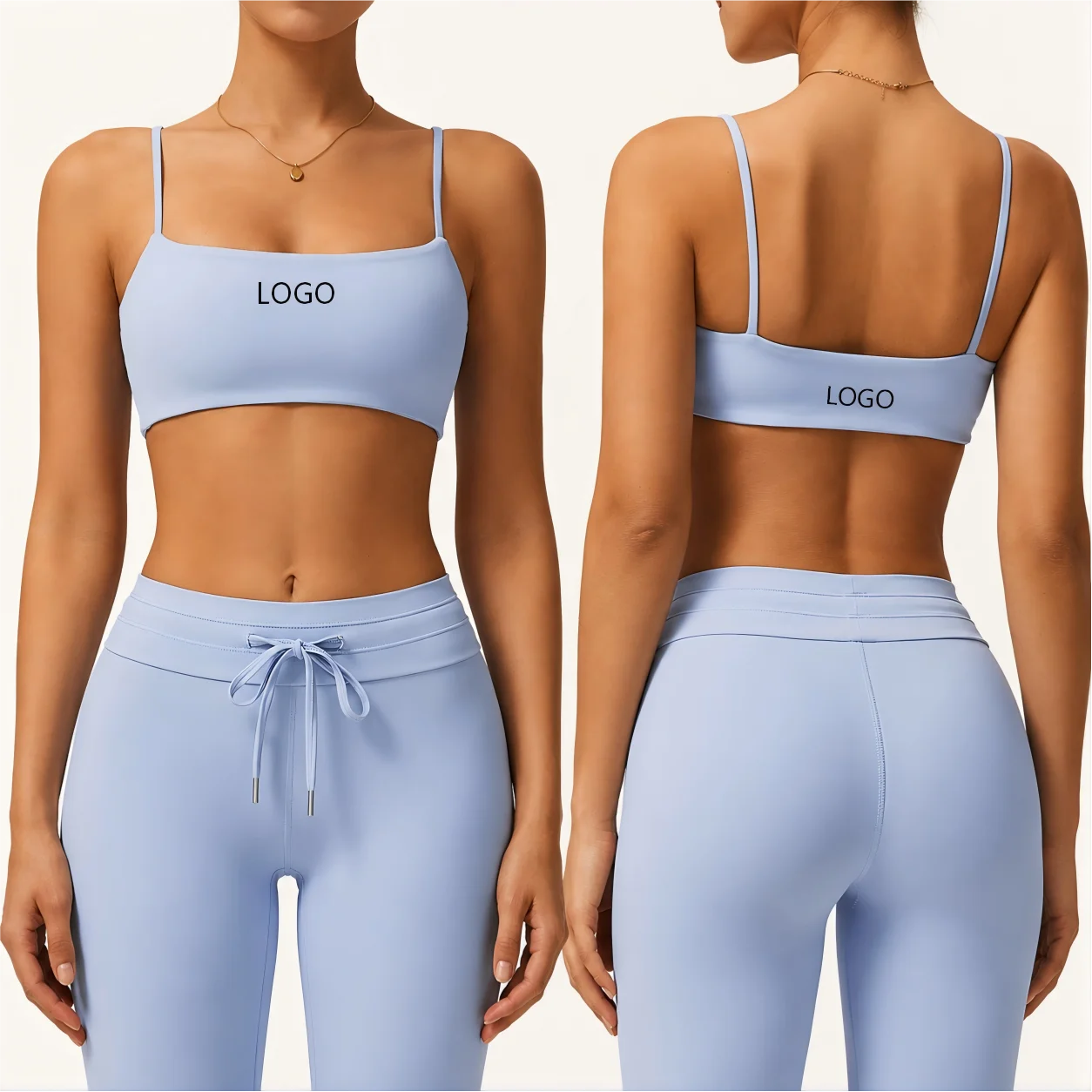 Yoga Crop Top Custom Logo Spaghetti Strap Square Neck Low Back Women Sports Bra Padded Gym Workout Bralette