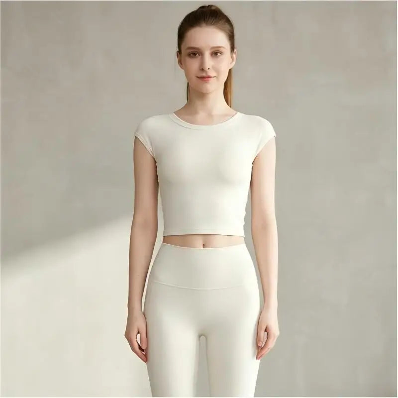 Women Solid 2 Piece Gym Set Front Open Back Crossover Crop Top High Waisted Leggings Workout Yoga Set OEM Custom Logo