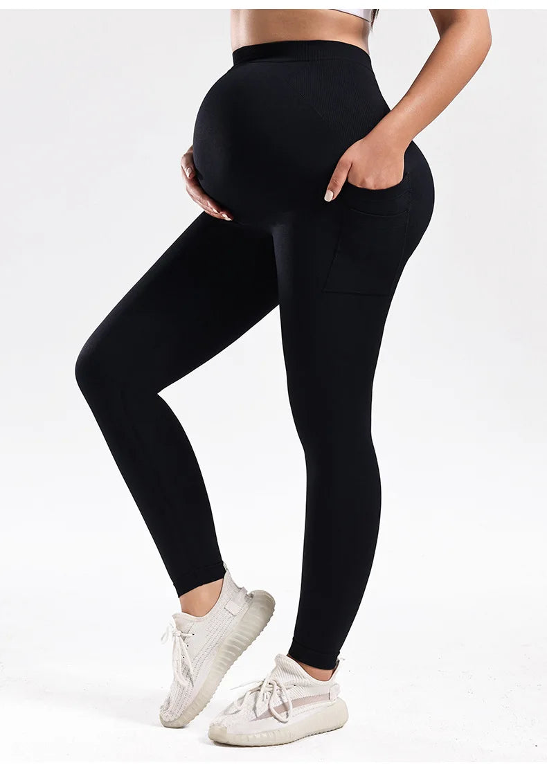 Wholesale Maternity Leggings High Waist Seamless Pregnant Yoga Pants Workout Fitness Sports Skinny Pregnancy Leggings