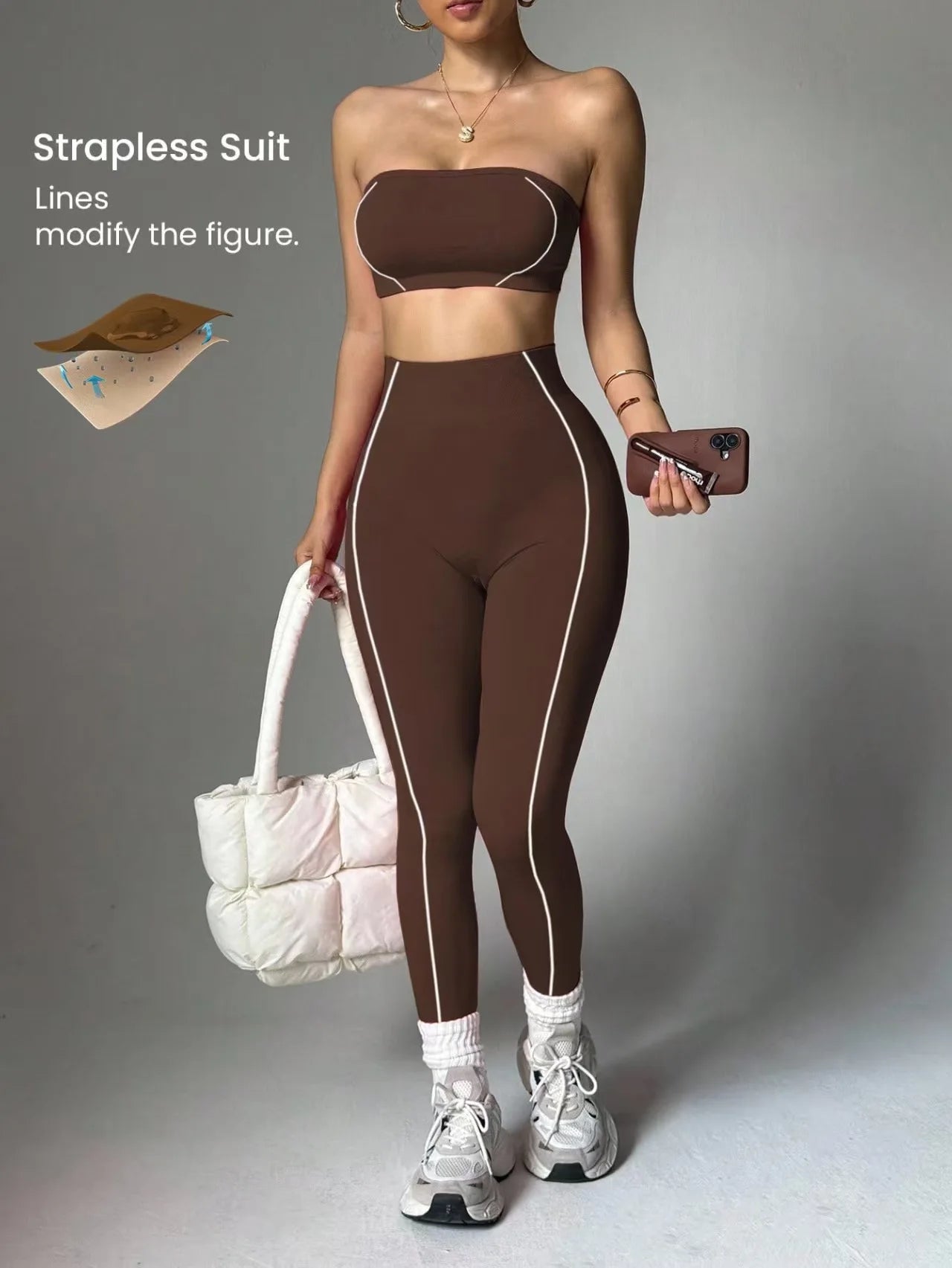 Wholesale Strapless Support Sports Bra Tummy Control Hip-Lifting Yoga Pants Set Women Running Fitness Activewear