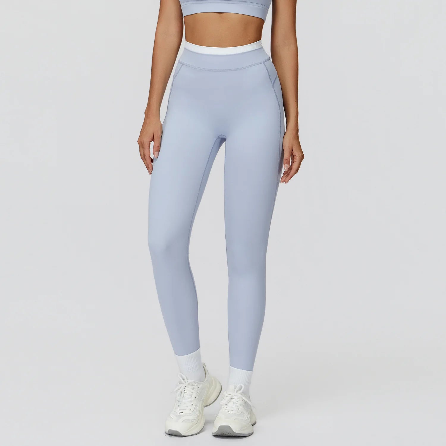Women's Naked Feeling Yoga Pants, Ribbed High Waist Color Block Slim Fit Workout Leggings for Running & Fitness