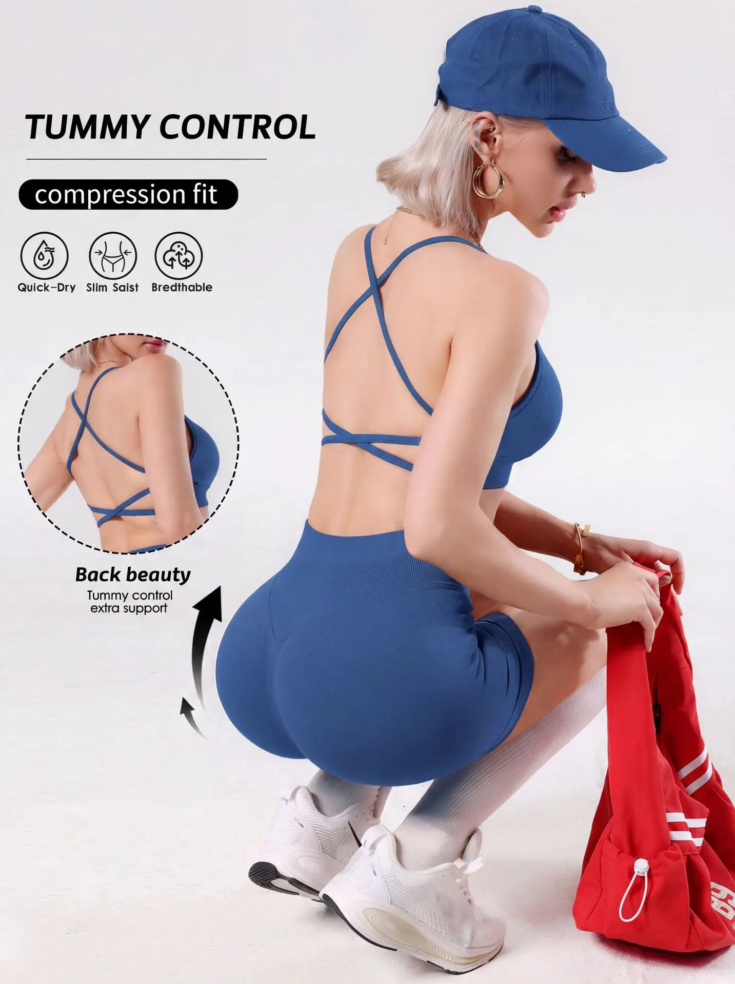 Women Lightweight Reversible Sports Bra Shorts Sets Quick Dry Seamless Yoga Bra High Impact Shock-proof Cross Back  Sport Bra
