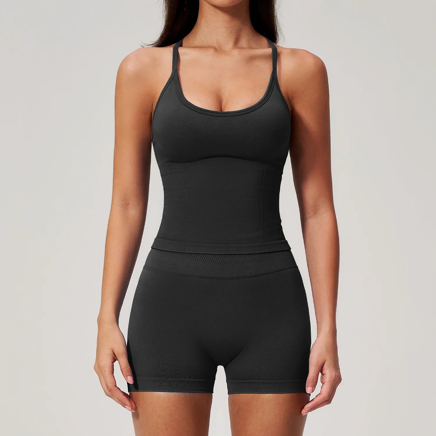 Women's Plus Size Breathable High Support Yoga Bra Halter Strap Lingerie Set with Shorts Spandex/Nylon Sports Vest Bra