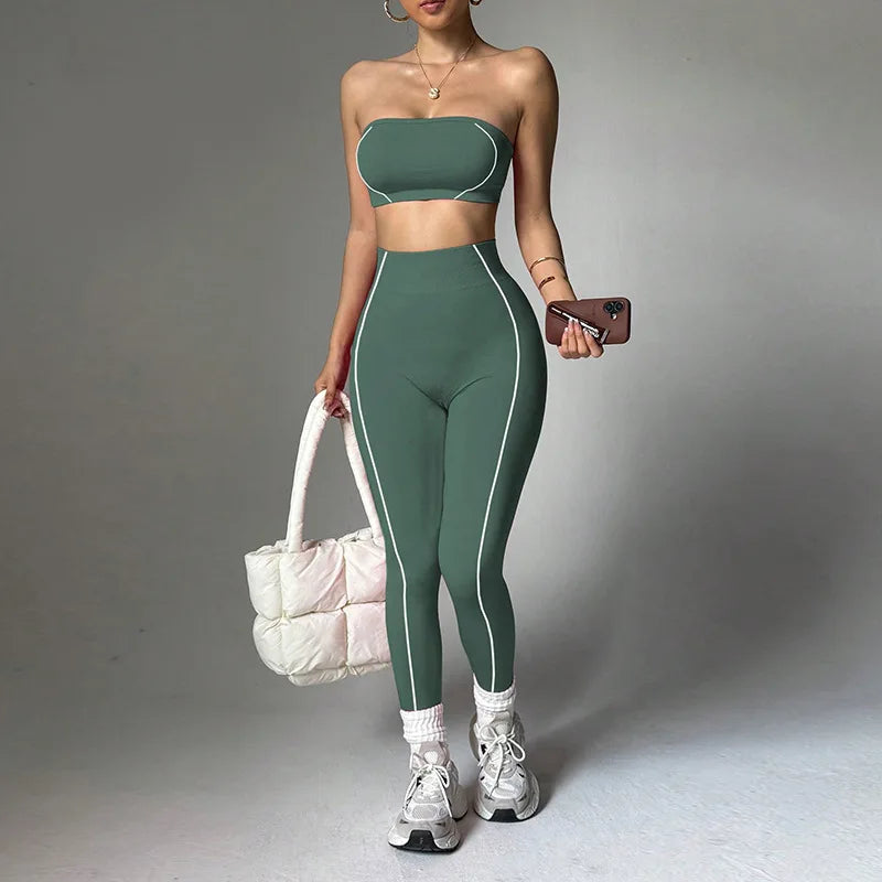 Wholesale Strapless Support Sports Bra Tummy Control Hip-Lifting Yoga Pants Set Women Running Fitness Activewear