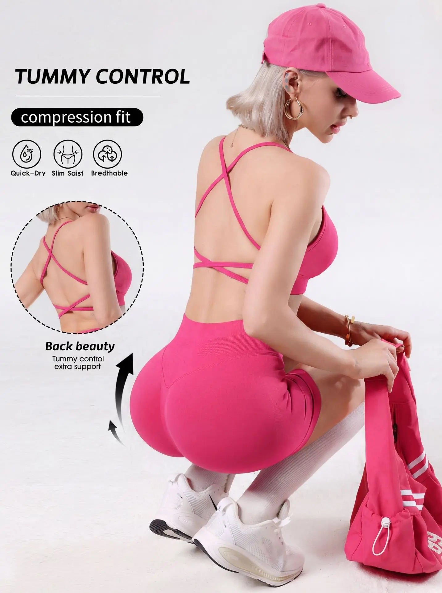 Women Lightweight Reversible Sports Bra Shorts Sets Quick Dry Seamless Yoga Bra High Impact Shock-proof Cross Back  Sport Bra