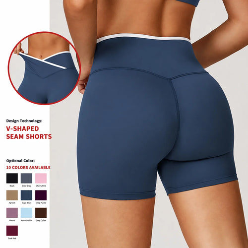 Crossover Waistband Yoga Shorts Contrast Binding High Waisted Biker Shorts Women Butt Lift Gym Workout Essentials Shorts