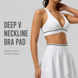 Women Deep V Neck Sports Bra Contrast Stripe Underband High Impact Workout Gym Crop Top Bralette Yoga Bra 8 Colors