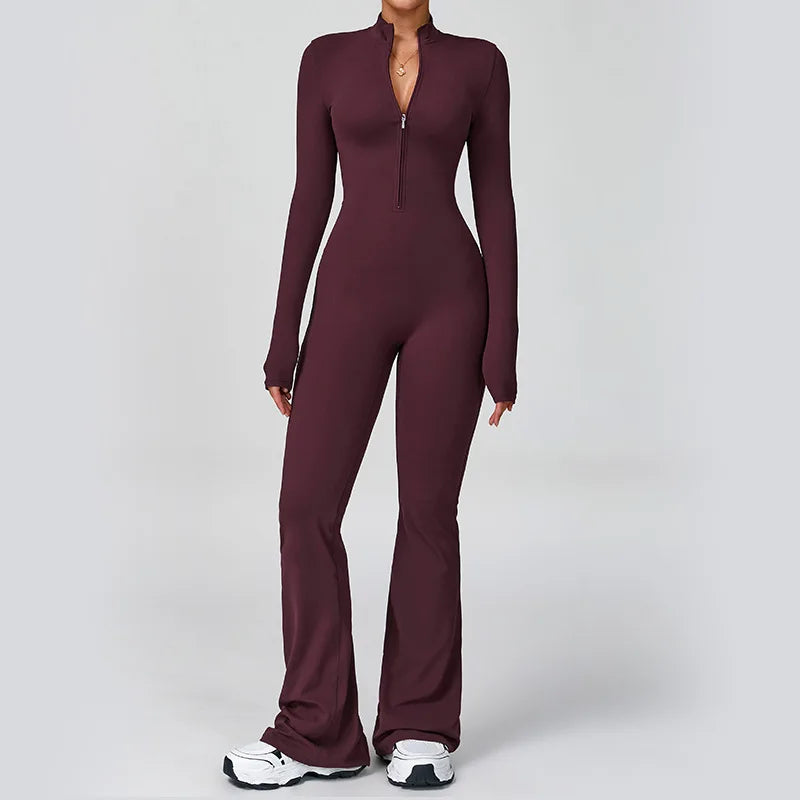 Zipper Cloud Feeling Bodysuit Long-sleeved Breathable Lightweight Yoga Jumpsuit High-intensity Fitness Sports Gym Yoga Wear