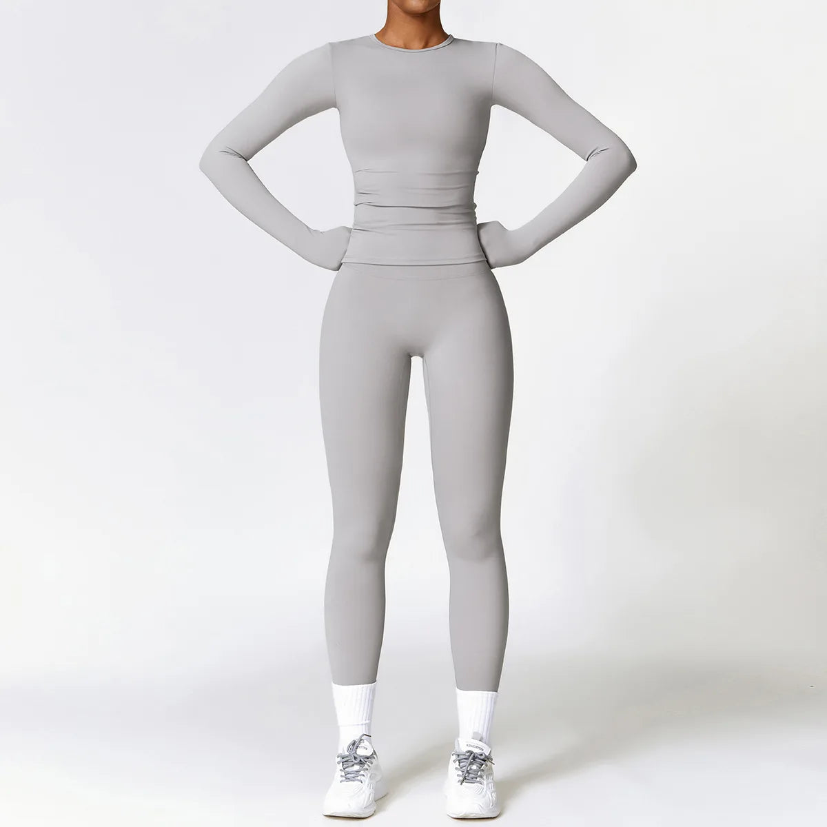 Custom Logo Yoga Set Long Sleeve 2 Piece Workout Set Women High Waist Leggings Shorts Gym Fitness Wear  Quick Dry