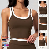 Yoga Tank Top Stitched Vest Faux Two Piece Women Sports Bra Double Strap Gym Fitness Crop Top Quick Dry Custom Logo