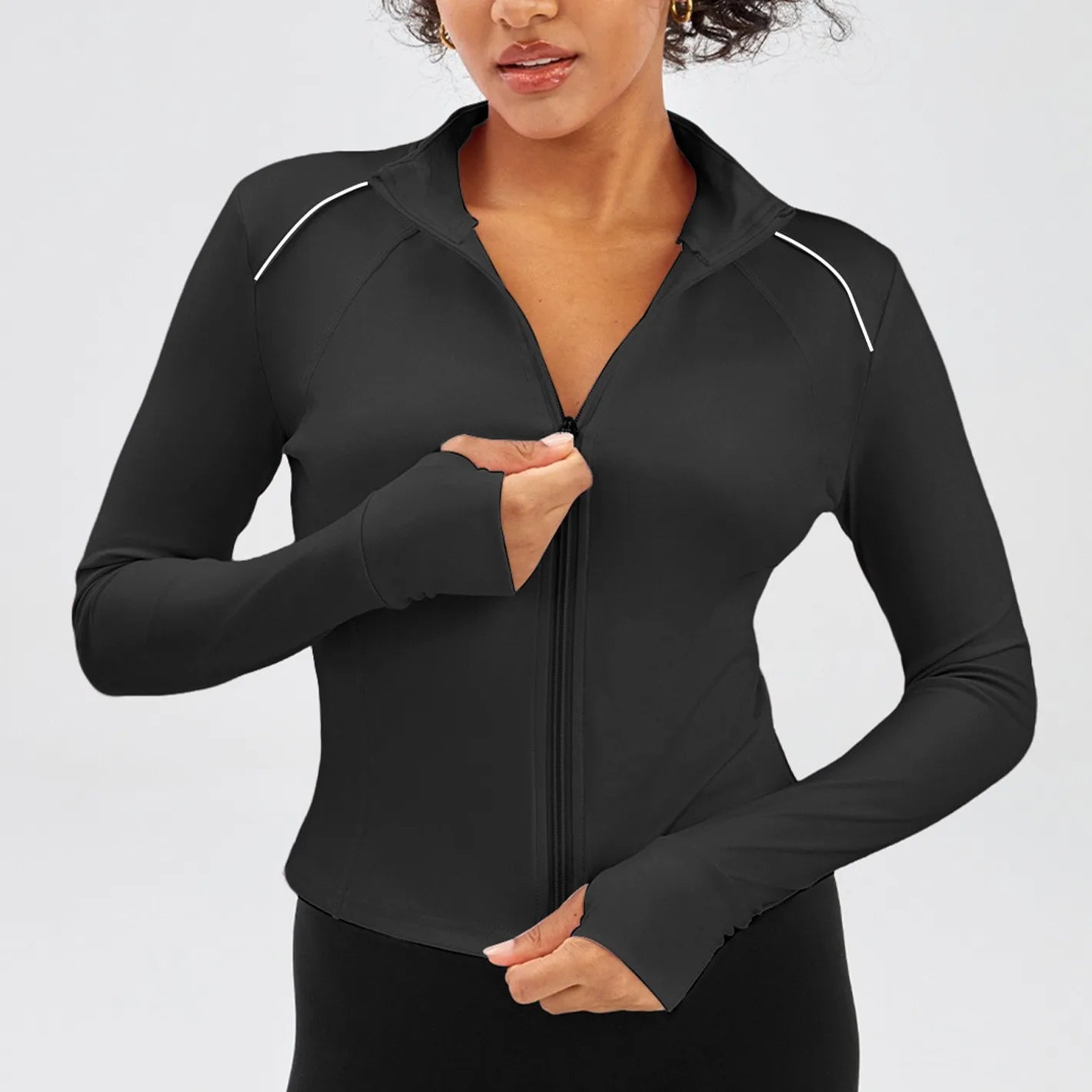 Breathable Reflective Running Gym Sport Jacket Slim Fit Yoga Jacket Full Zip Long Sleeve Workout Top Custom Logo