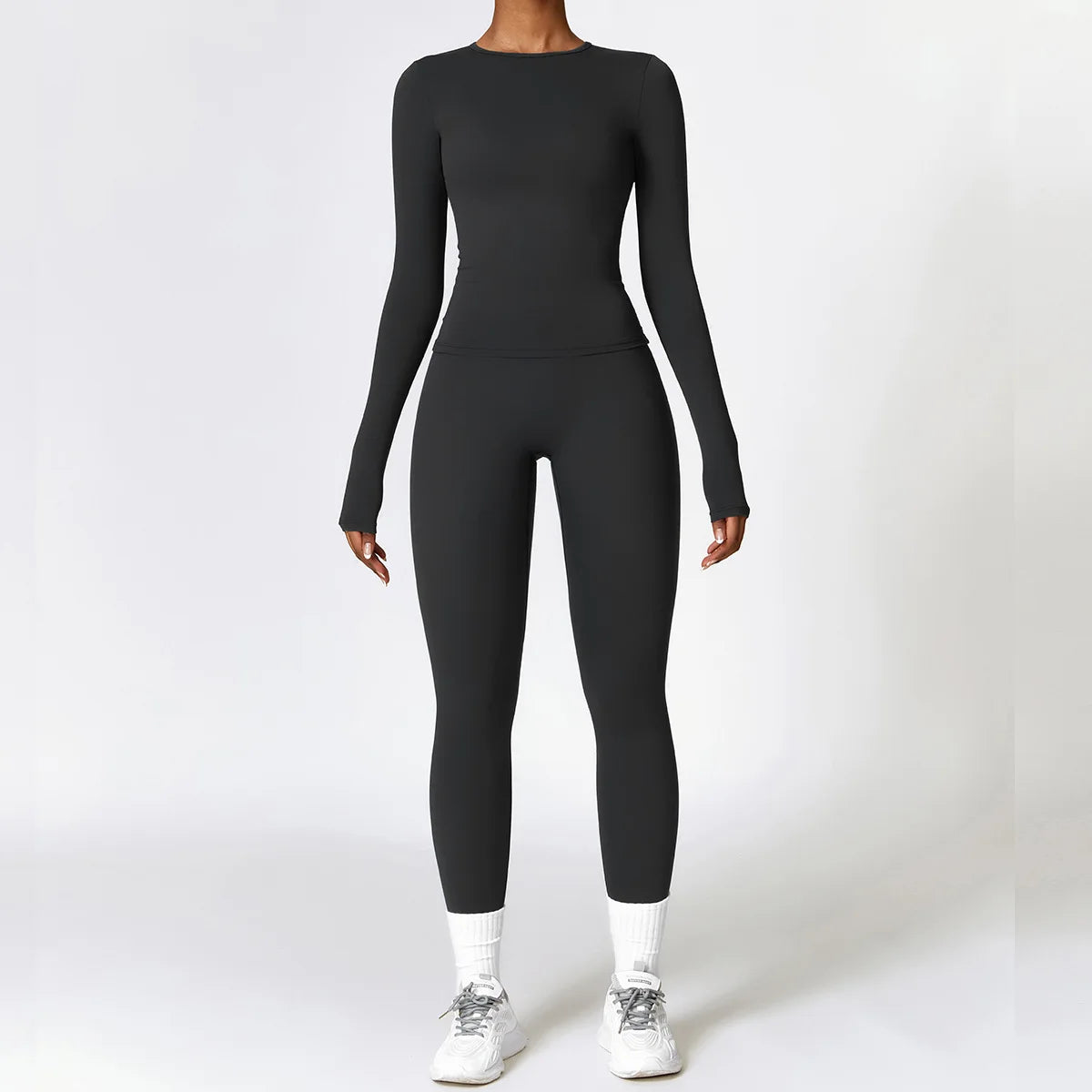 Custom Logo Yoga Set Long Sleeve 2 Piece Workout Set Women High Waist Leggings Shorts Gym Fitness Wear  Quick Dry