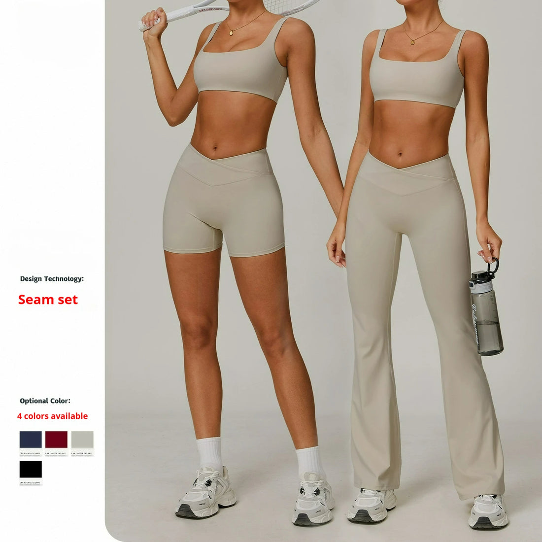 Quick Dry V Waist Shorts & Flared Pants Gym Fitness Sets Activewear Sports Bra Solid Yoga Sets Breathable Lightweight