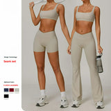 Quick Dry V Waist Shorts & Flared Pants Gym Fitness Sets Activewear Sports Bra Solid Yoga Sets Breathable Lightweight
