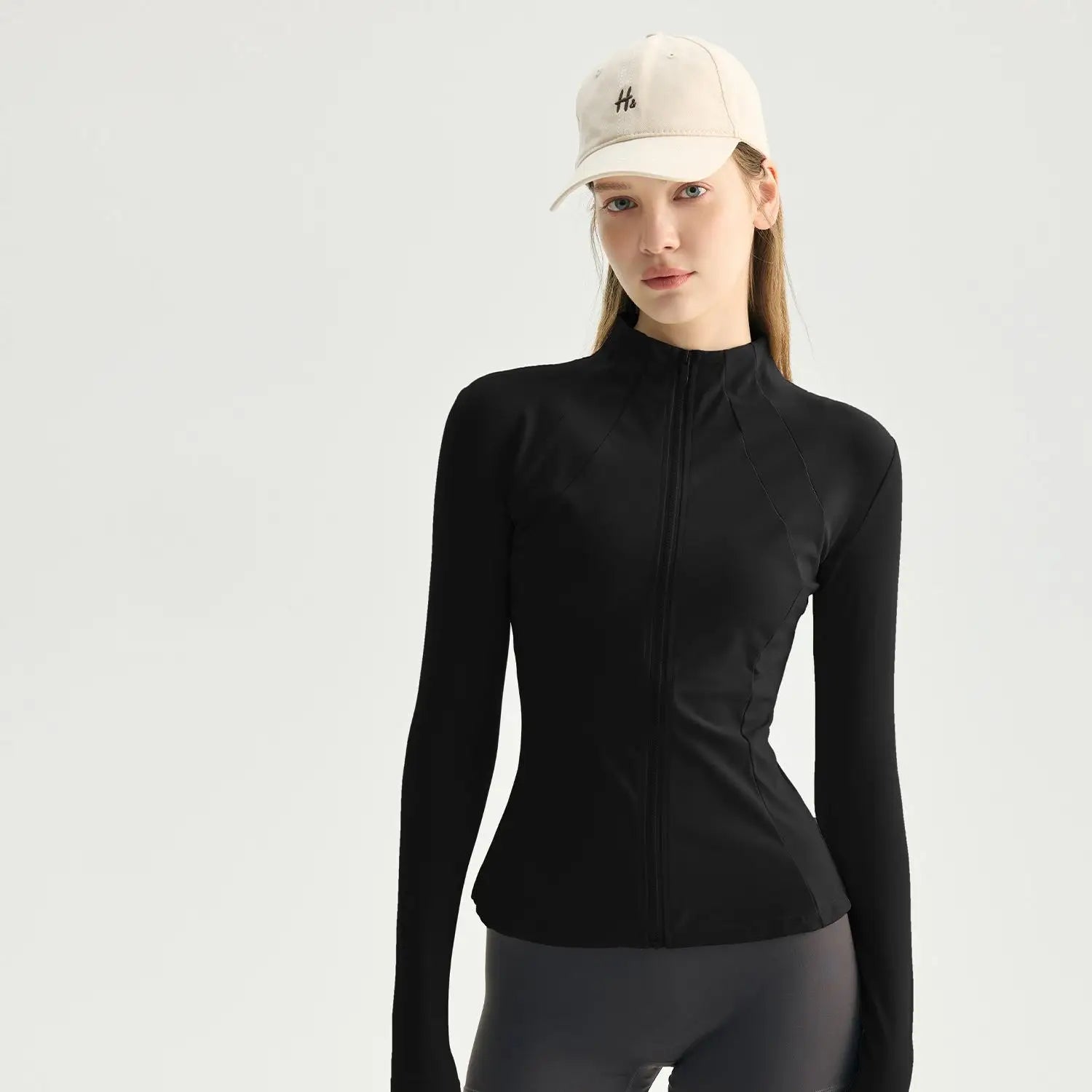 Custom Slim Fit Yoga Jacket Full Zip Long Sleeve Workout Top Double 8 Bust Line Slimming Curve Running Sport Jacket