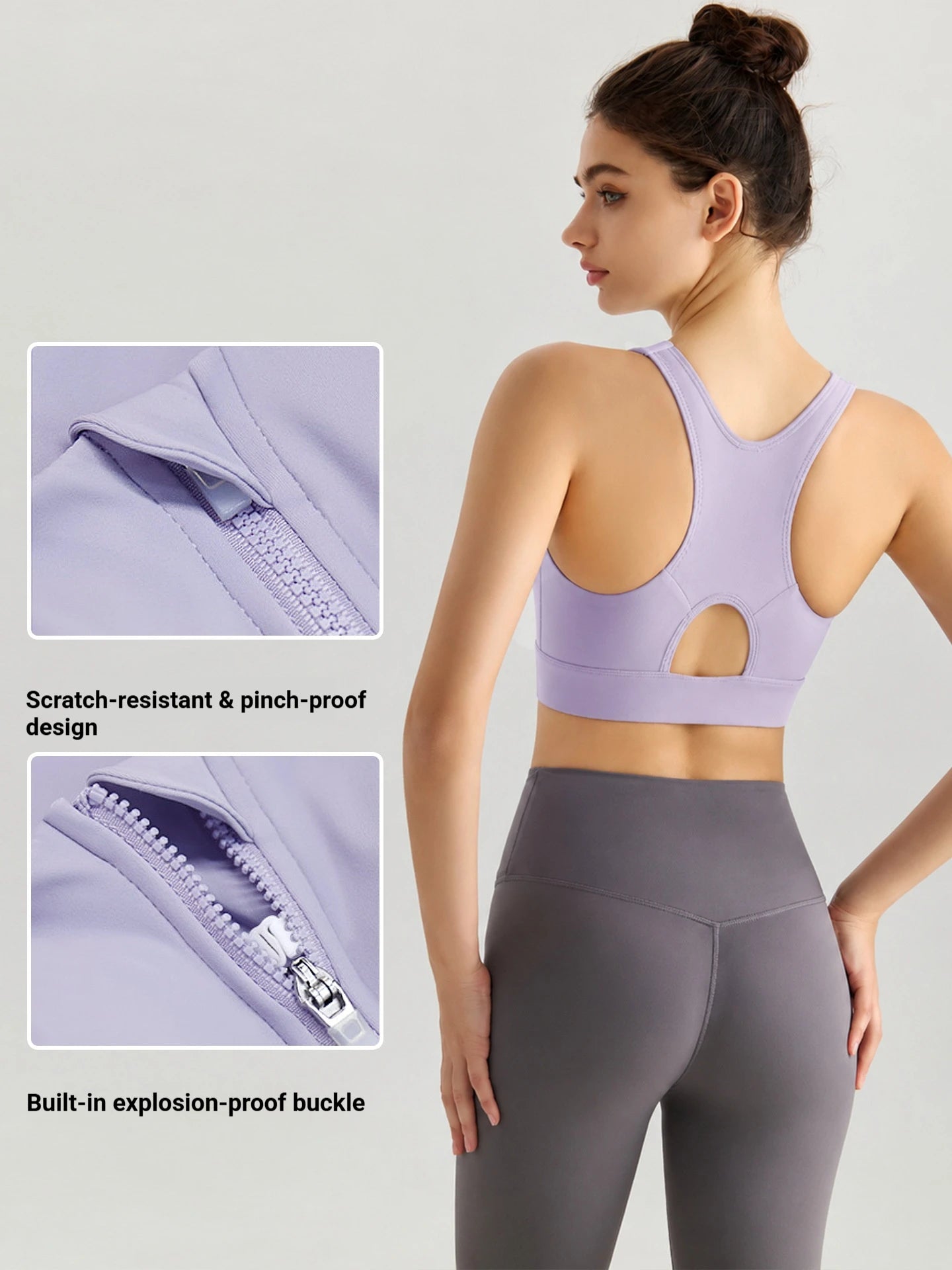 Women Front Zipper Sports Bra Built-in Fixed Cups High Impact Gym Crop Top Wireless Breathable Workout Activewear