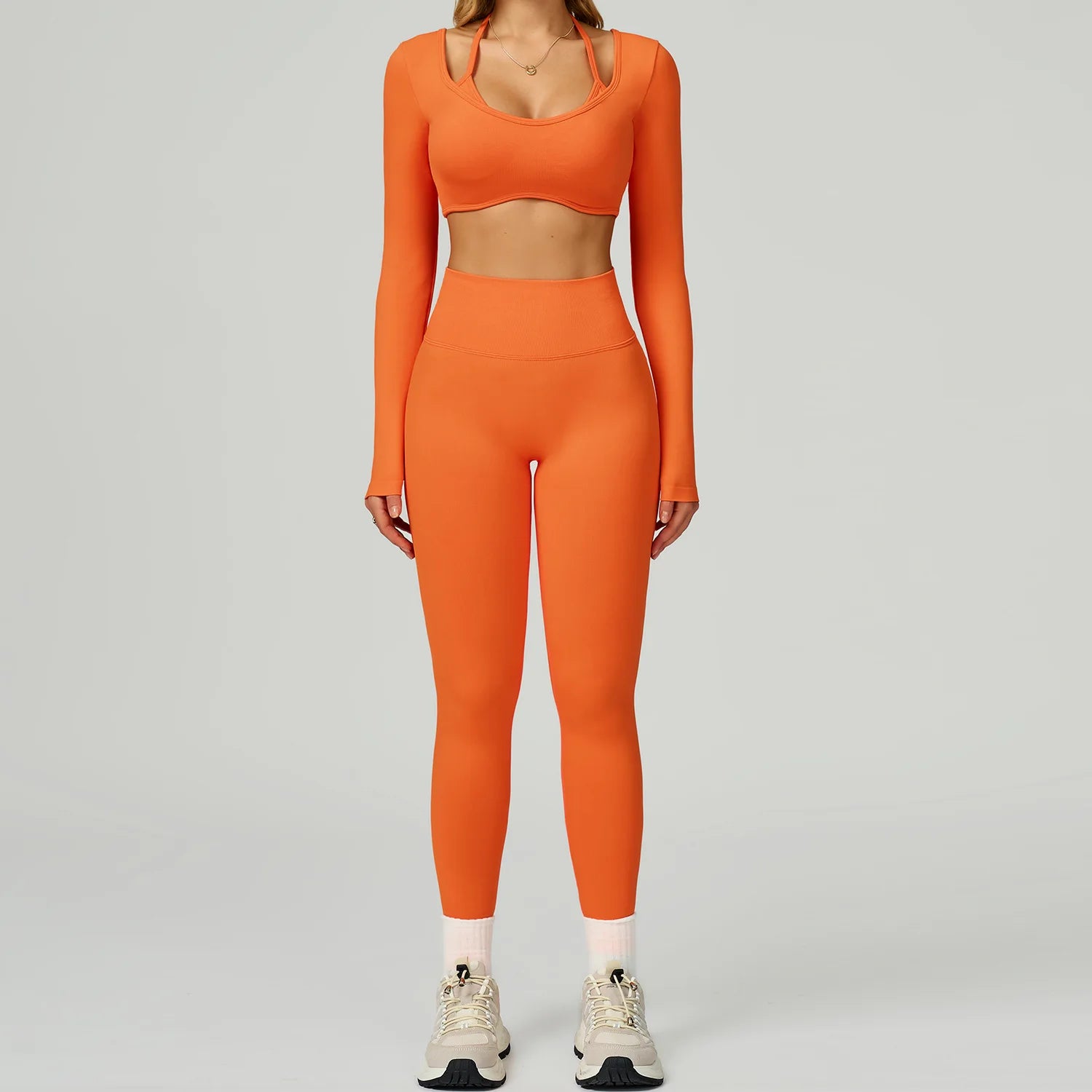 Wholesale Seamless Solid Sports Top Tight Scrunch Butt High Waist Elastic Waist Shorts Front 3 Piece Sportswear Gym Fitness Yoga