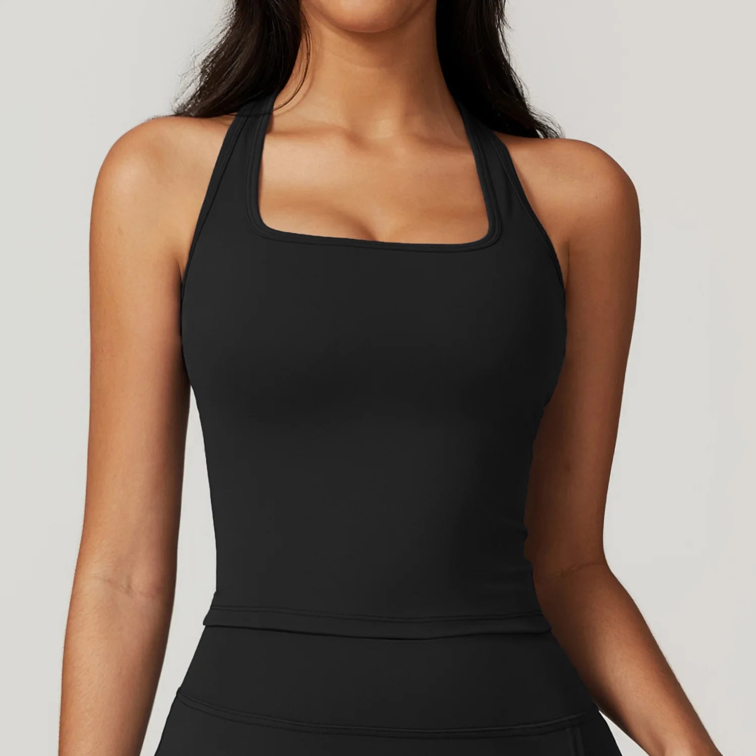 Women Square Neck Yoga Tank Top Padded Workout Gym Crop Top Athletic Compression Camisole Sleeveless Vest Custom Logo