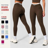 Women's Naked Feeling Yoga Pants, Ribbed High Waist Color Block Slim Fit Workout Leggings for Running & Fitness